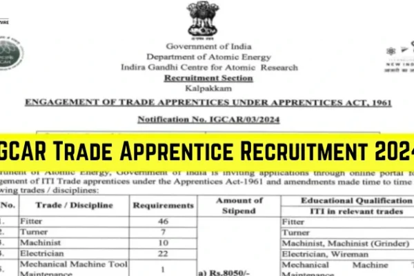 IGCAR Trade Apprentice Recruitment 2024