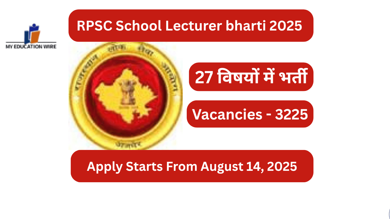 RPSC School Lecturer bharti 2025 Apply Starts From 14 August