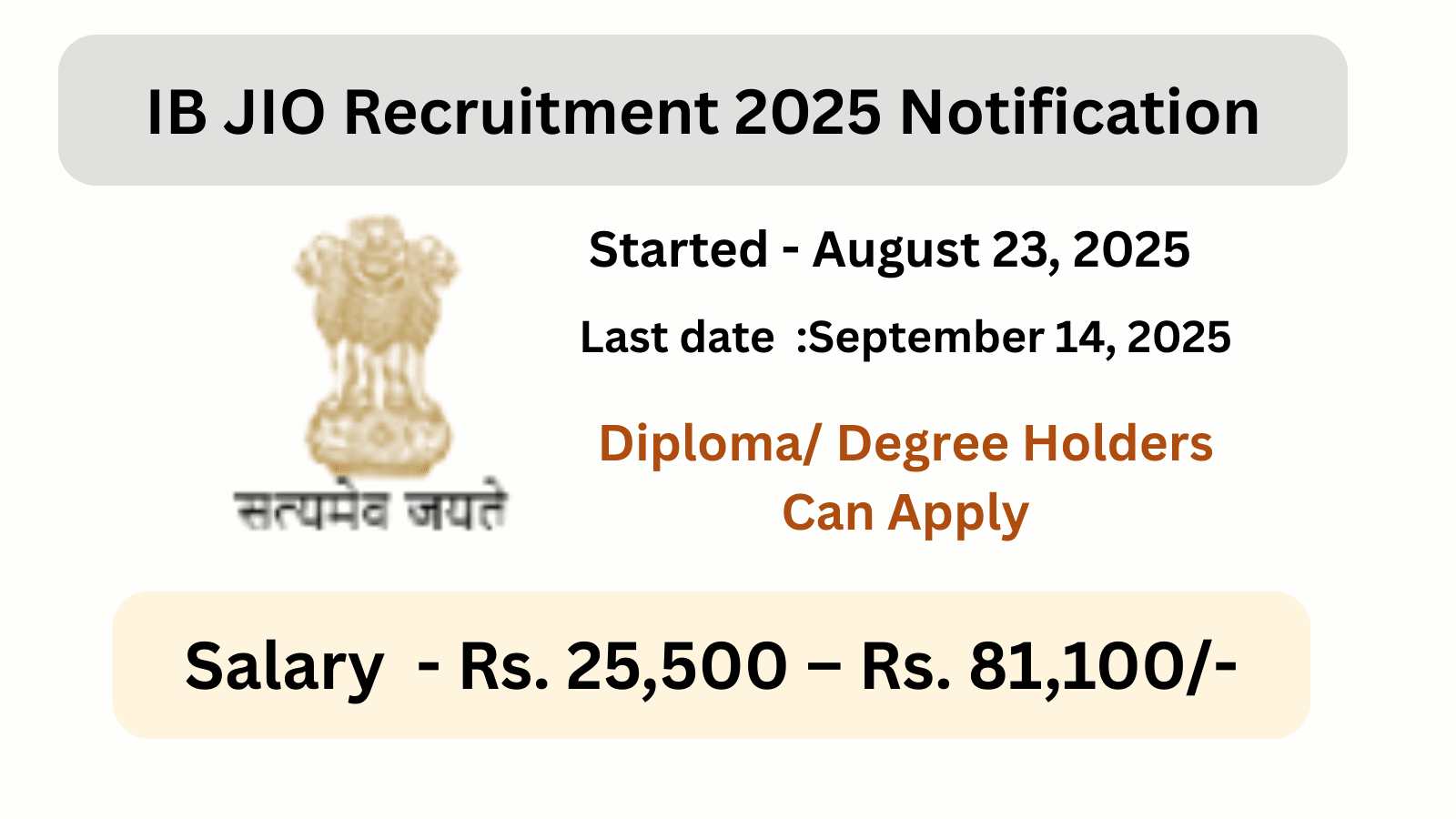 IB JIO Recruitment 2025 Notification, Eligibility, Syllabus, Salary, Exam Date, Admit Card Details & More